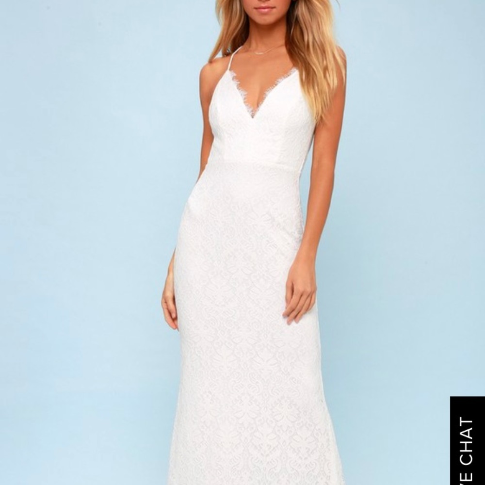 Lulus white lace backless maxi dress